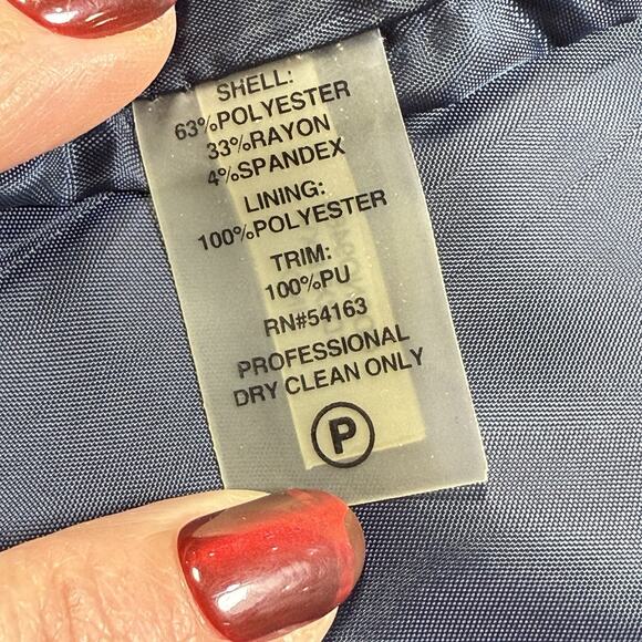 Calvin Klein Cap Sleeve Faux Leather Trim Sheath Dress Sz 10 Indigo Work Career - Picture 9 of 10